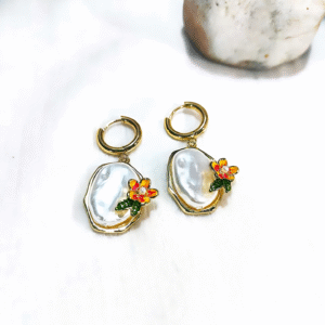 Pearl Floral Stud Enamel Earrings