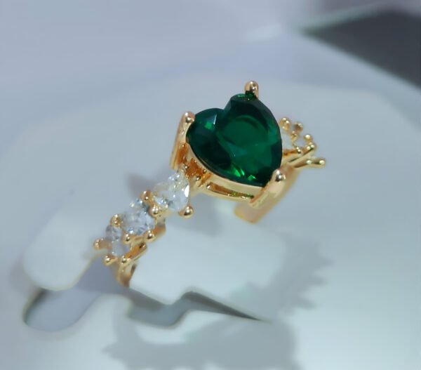 Green Heart-Shaped CZ Side Stones Ring - Image 4