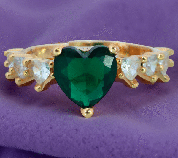 Green Heart-Shaped CZ Side Stones Ring - Image 5