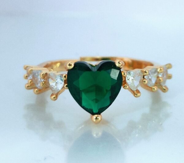 Green Heart-Shaped CZ Side Stones Ring - Image 7