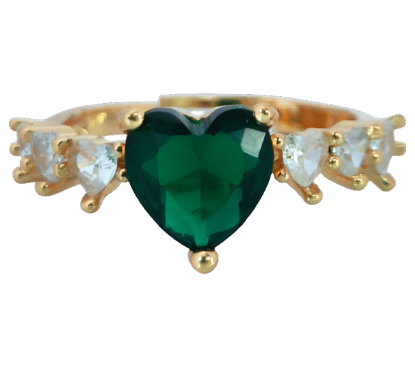 Green Heart-Shaped CZ Side Stones Ring - Image 6