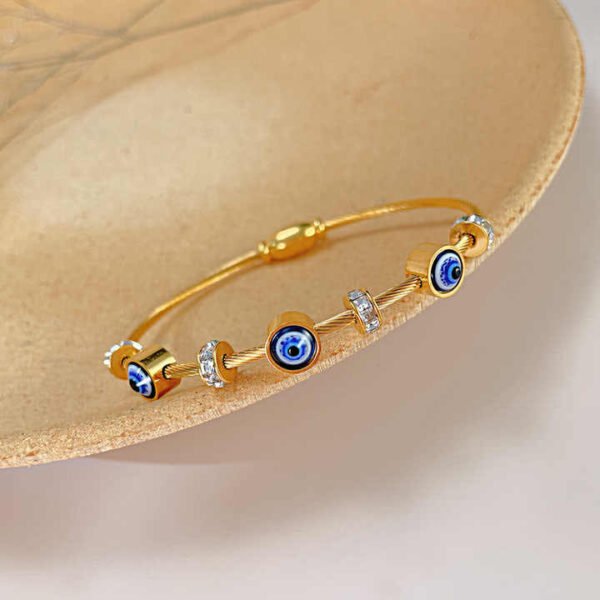 Blue Evil Eye Wire Bracelet Gold/Rose Gold - Image 6