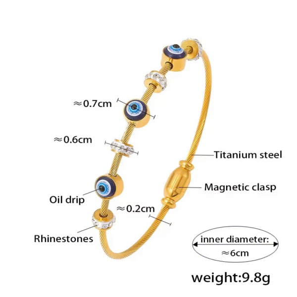 Blue Evil Eye Wire Bracelet Gold/Rose Gold - Image 8