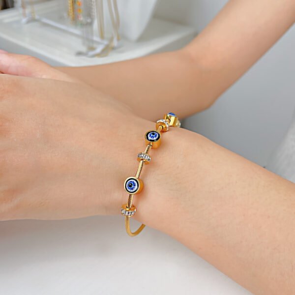Blue Evil Eye Wire Bracelet Gold/Rose Gold - Image 3