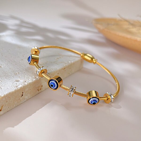 Blue Evil Eye Wire Bracelet Gold/Rose Gold - Image 4