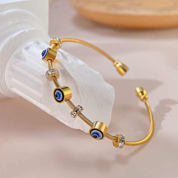 Blue Evil Eye Wire Bracelet Gold/Rose Gold - Image 7