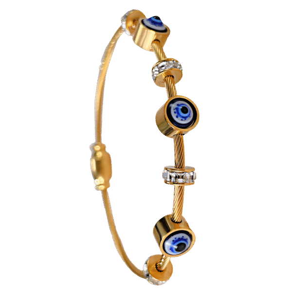Blue Evil Eye Wire Bracelet Gold/Rose Gold - Image 9