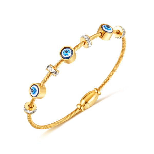 Blue Evil Eye Wire Bracelet Gold/Rose Gold - Image 2