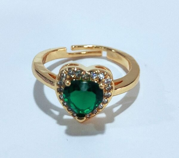 Heart-Shaped Green Zircon Adjustable Ring - Image 7