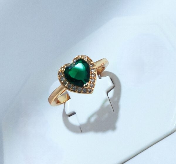 Heart-Shaped Green Zircon Adjustable Ring - Image 3