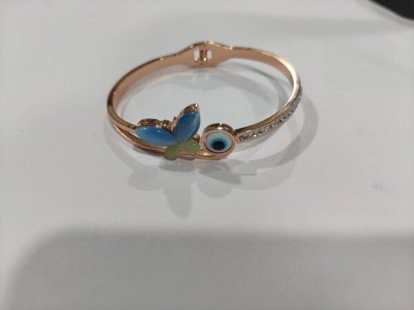 Rose Gold Blue Evil Eye Butterfly Cuff Bracelet - Image 8