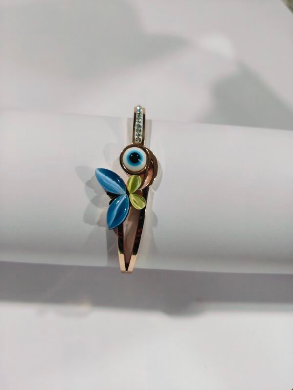 Rose Gold Blue Evil Eye Butterfly Cuff Bracelet - Image 7