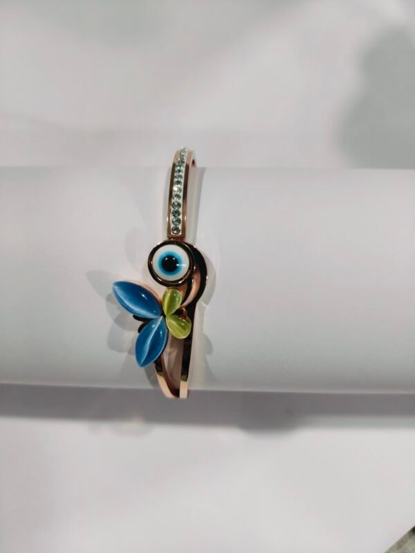 Rose Gold Blue Evil Eye Butterfly Cuff Bracelet - Image 6