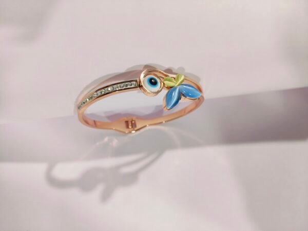 Rose Gold Blue Evil Eye Butterfly Cuff Bracelet - Image 4