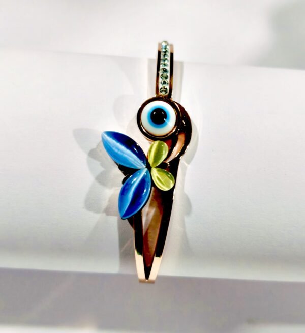 Rose Gold Blue Evil Eye Butterfly Cuff Bracelet - Image 2
