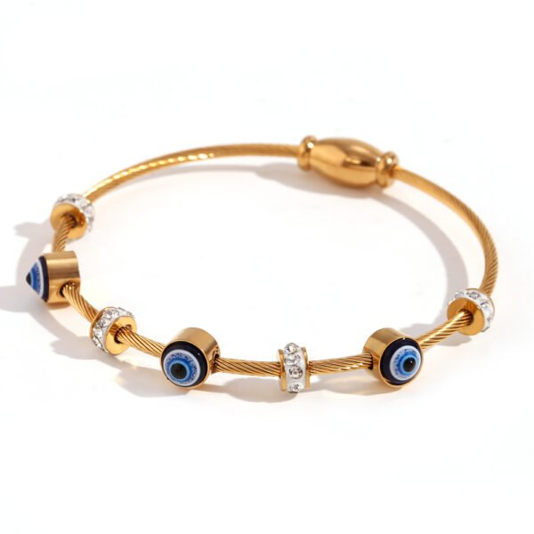 Blue Evil Eye Wire Bracelet Gold/Rose Gold - Image 10