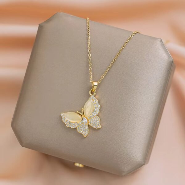 Opal Crystal Butterfly Necklace - Image 3