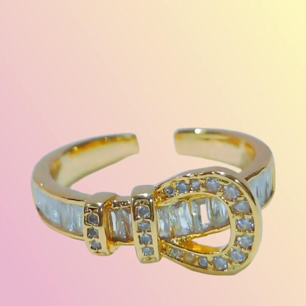 White Stone Buckle Adjustable Ring - Image 3