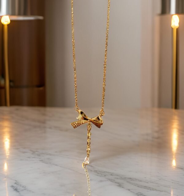 Bow Lily Pendant Necklace - Image 4