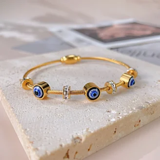 Blue Evil Eye Wire Bracelet Gold/Rose Gold