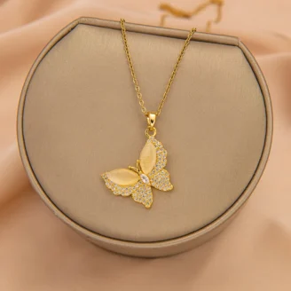 Opal Crystal Butterfly Necklace