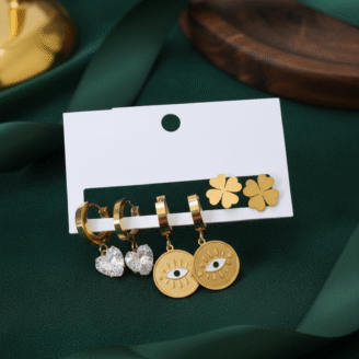 3-Piece Gold Dangle Hoop Set 3