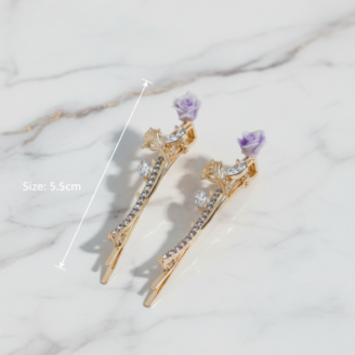 Crystal Rose Hair Clips — Purple Enamel