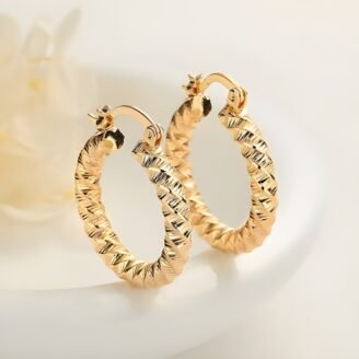 Gold Textured Twisted Hoops